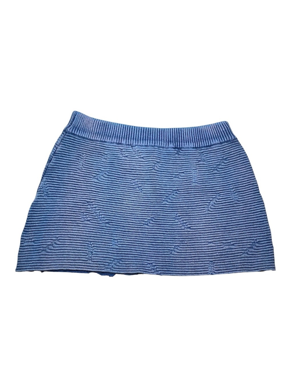 Vintage Y2K 1990s Ary Cooper Blue Knit Micro Mini Skirt Raw Hem Size Medium